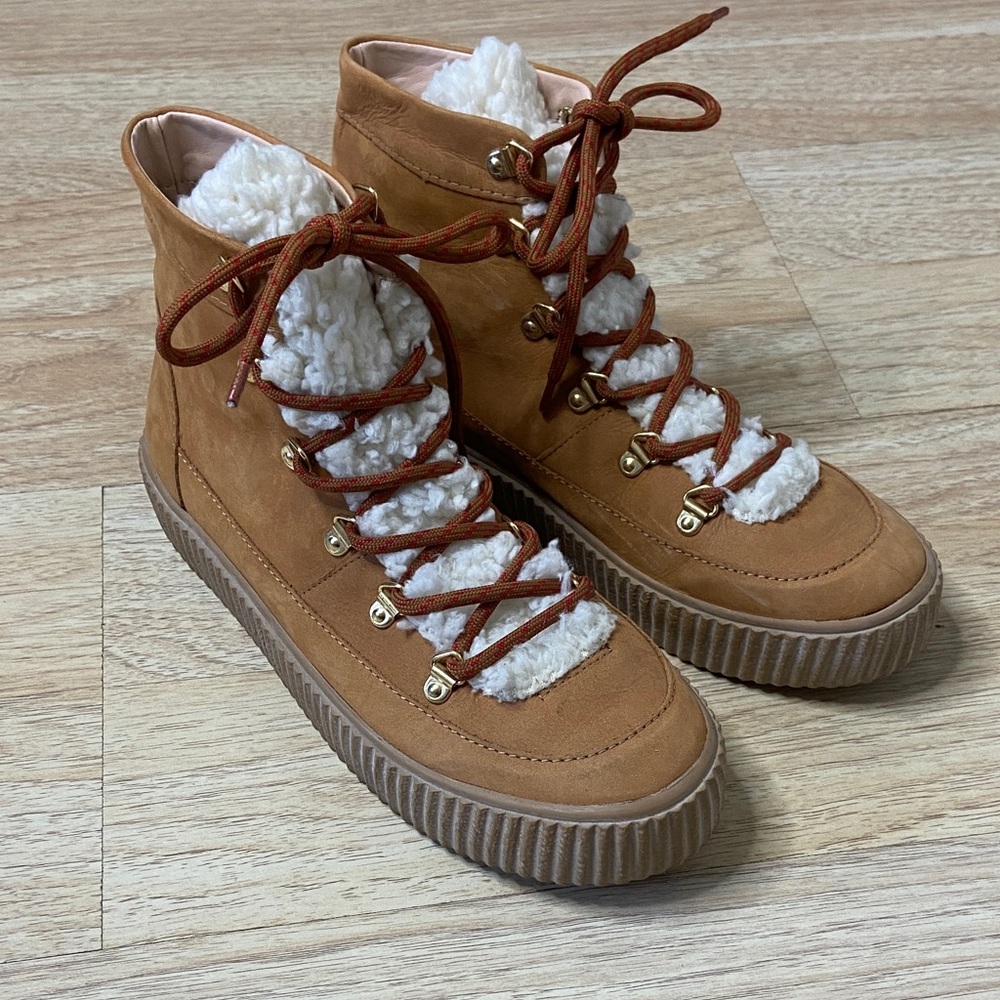 Aqua Rich Tan Color Faux Shearling High Top Sneaker/Boot Style